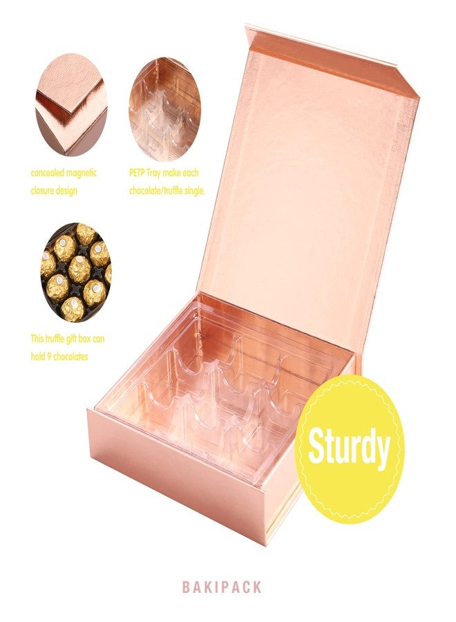BAKIPACK Rose Gold Truffle Gift Boxes Set of 6 with 9-Piece Plastic Tray, Magnetic Closure, 5.7" x 5.7" x 1.3" for Chocolate, Candy, Formal Events, Special Occasions - Image 5